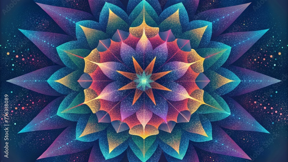 Poster Kaleidoscopic bursts of color and shapes forming a mesmerizing geometric constellation.
