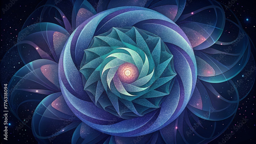 Poster An interstellar dance of geometric shapes and lines swirling and spinning in harmony.