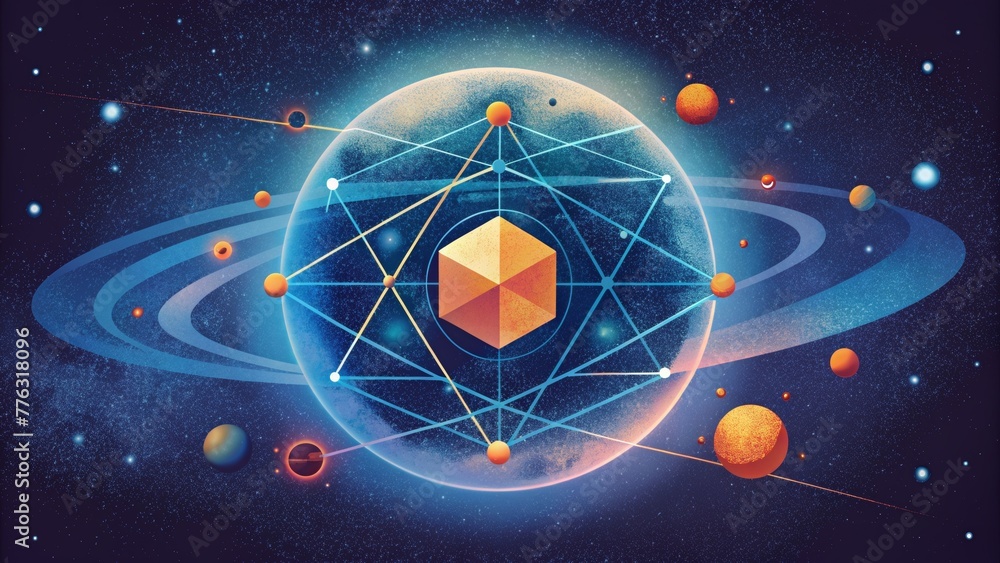 Poster A celestial map of triangles squares and circles connected by dotted lines.
