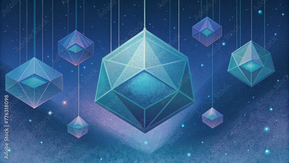 Poster Translucent geometric shapes suspended in the vastness of space like suspended crystals.