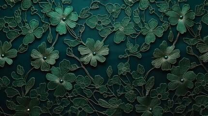 Dark green floral lace texture. - obrazy, fototapety, plakaty