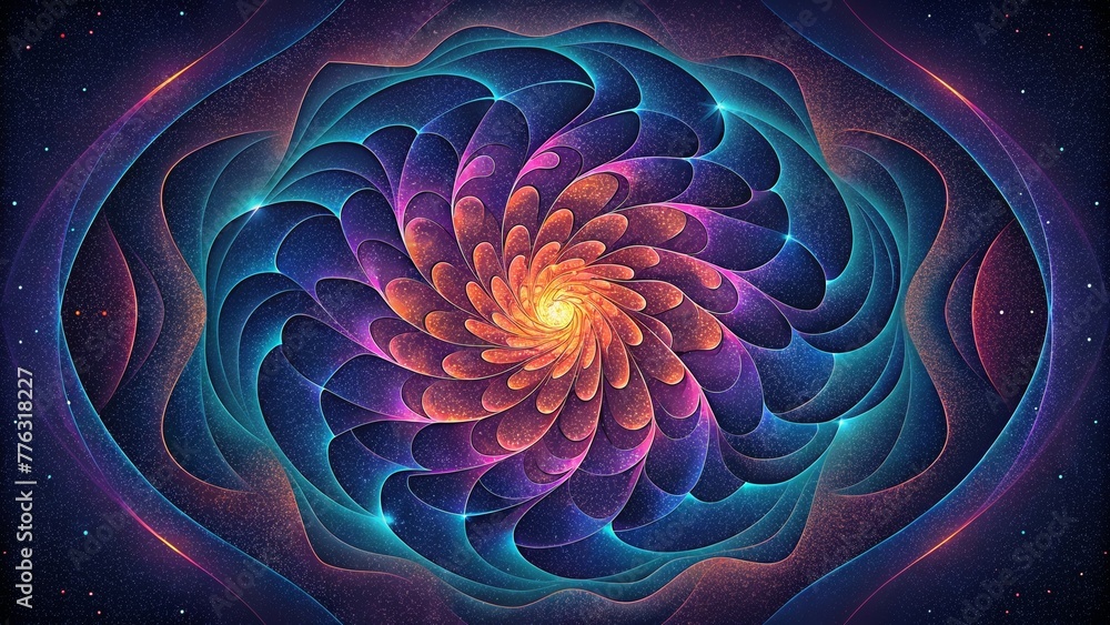 Poster Glowing fractal patterns swirling and spiraling in a neverending psychedelic loop.
