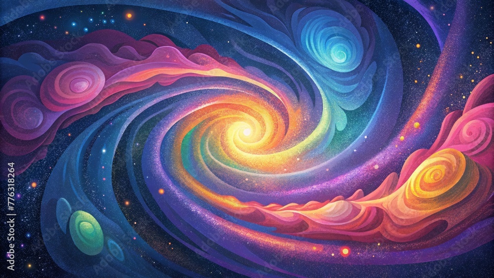Poster a cosmic storm of bright swirling colors creating a psychedelic galaxy in motion.