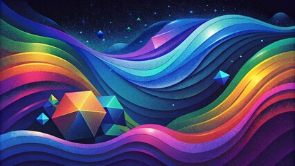 A wave of vibrant colors sweeping over a series of geometric shapes representing the continuous deluge of digital data flooding society. - obrazy, fototapety, plakaty