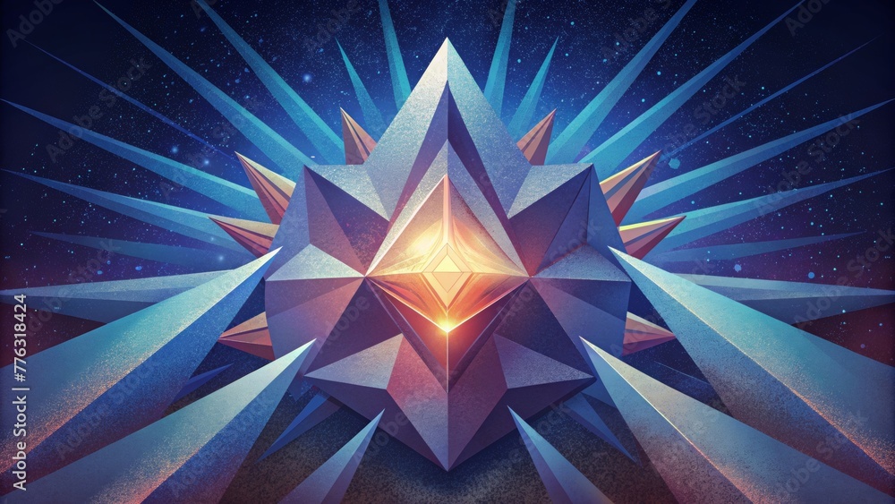 Poster Prismatic rays burst forth from a complex array of sharp angular forms in a mesmerizing display.