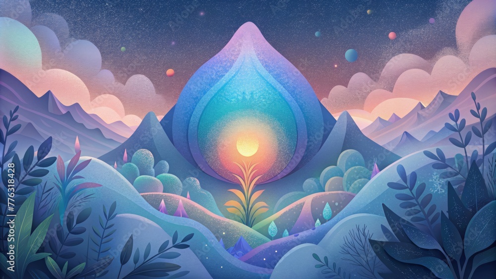 Poster A fusion of nature and the spectral spectrum with delicate organic forms and vibrant natural hues intertwining in a harmonious and enchanting
