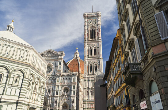 Florence, Italy - 12.02.2023: View of the dome of the Cathedral of Santa Maria del Fiora. High quality photo