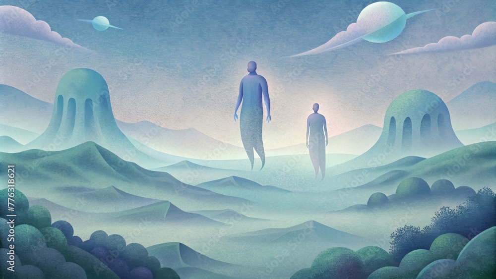 Aufkleber Translucent figures floating in a hazy ethereal landscape their ghostly presence leaving an echo in the air.