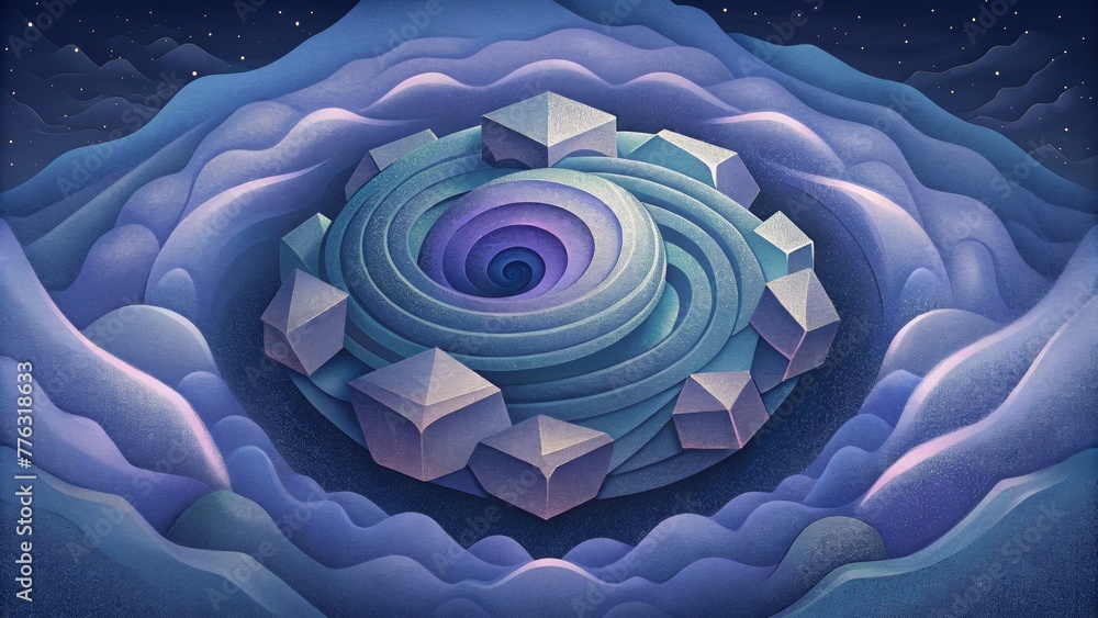 Poster A swirling vortex of isometric patterns drawing the viewer into a mesmerizing D world.