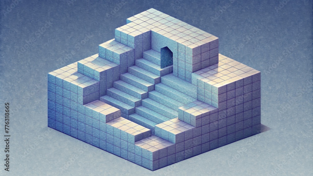 Poster A neverending staircase of isometric cubes each one perfectly aligned to create an endless optical illusion.