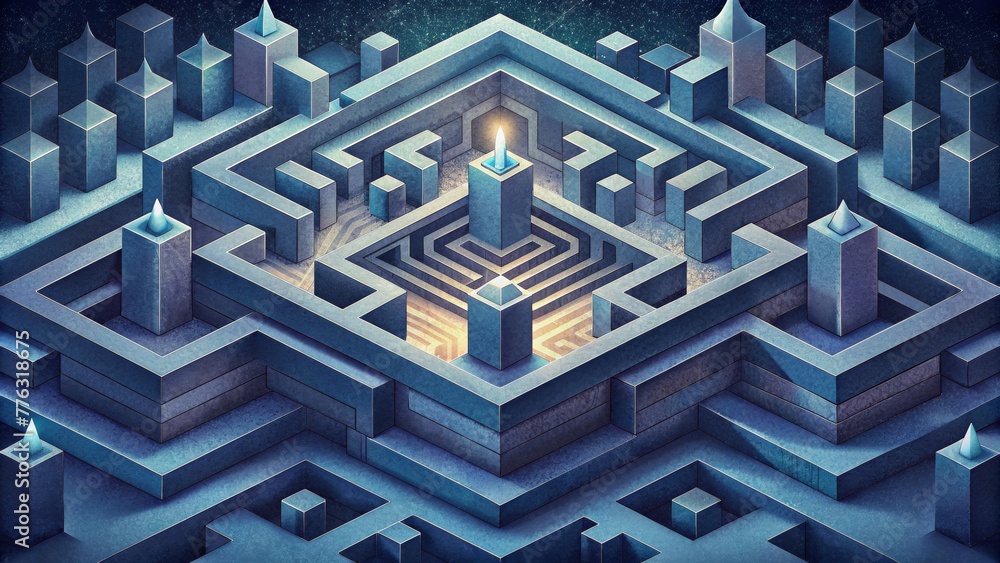 Poster A complex and intricate maze of isometric designs challenging the viewer to decipher its hidden secrets.