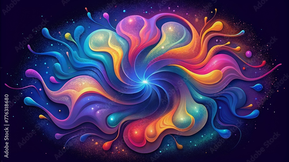 Poster a psychedelic explosion of vibrant liquid colors blending and swirling together in a dazzling displa