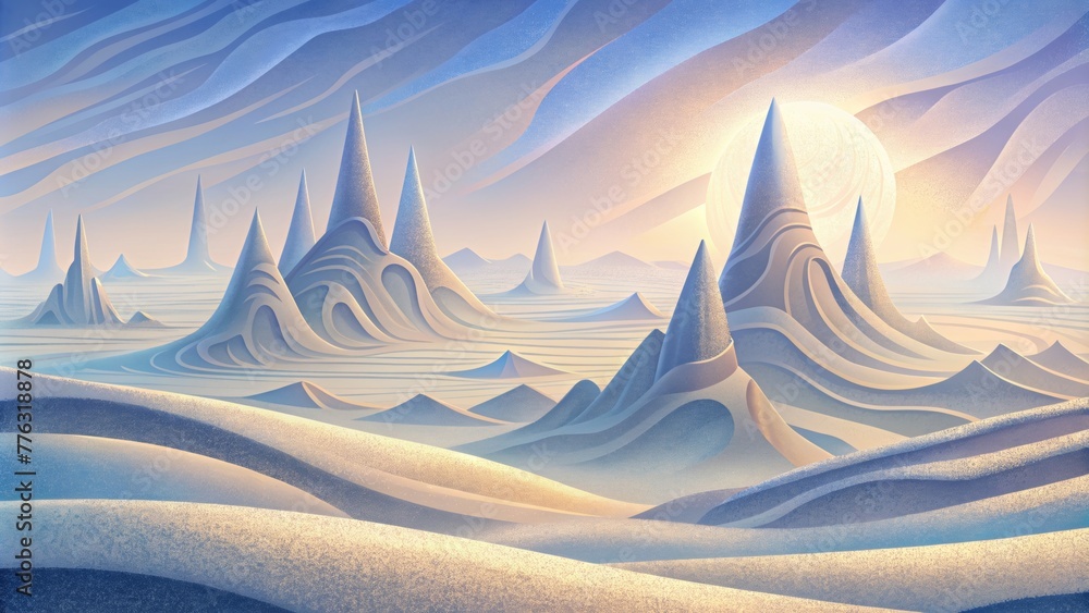 Aufkleber A dreamlike realm of pale abstract formations that appear both smooth and sharp resembling a world of digital dunes frozen in time.