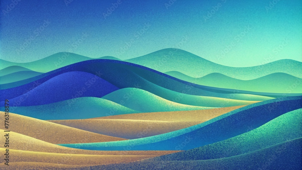 Poster an ocean of digital sand ripples and sways as muted shades of blue and green create a calming abstra
