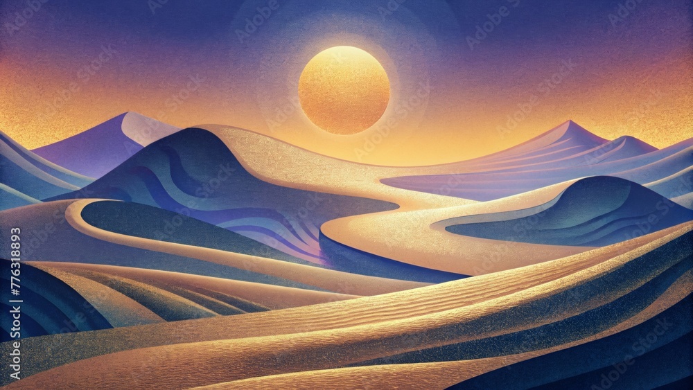 Poster Light and shadow dance across the rolling contours of the digital dunes casting an everchanging landscape of abstract shapes and forms.