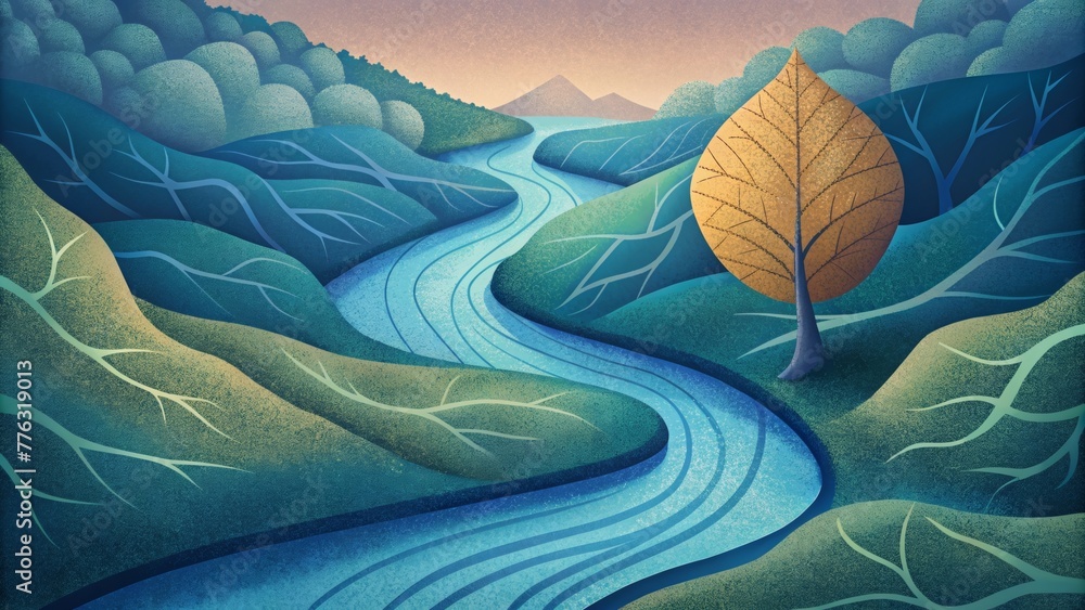 Leinwandbilder the winding paths of a creek mimic the delicate network of s within a leaf.