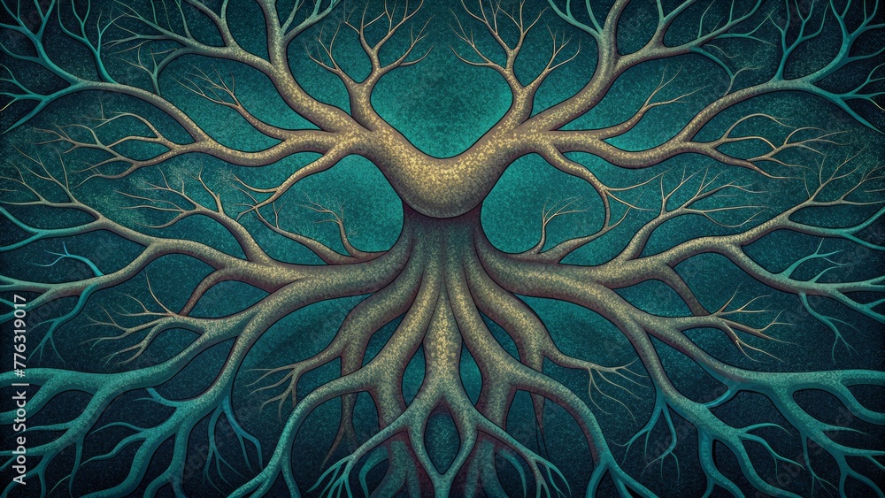 Poster A network of interconnected tree roots mirroring the like patterns of a leafs s.