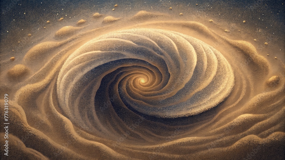 Poster swirling vortexes of dust and debris form intricate patterns on the barren surface giving a sense of