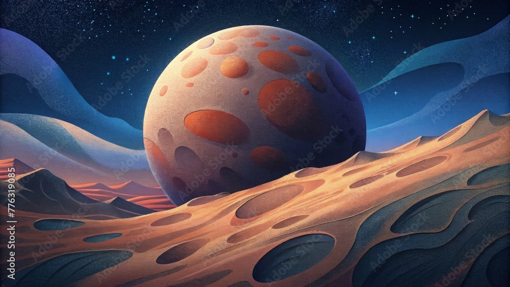 Poster the moons surface captured in layers of abstract shapes contrasting the rough and smooth textures of