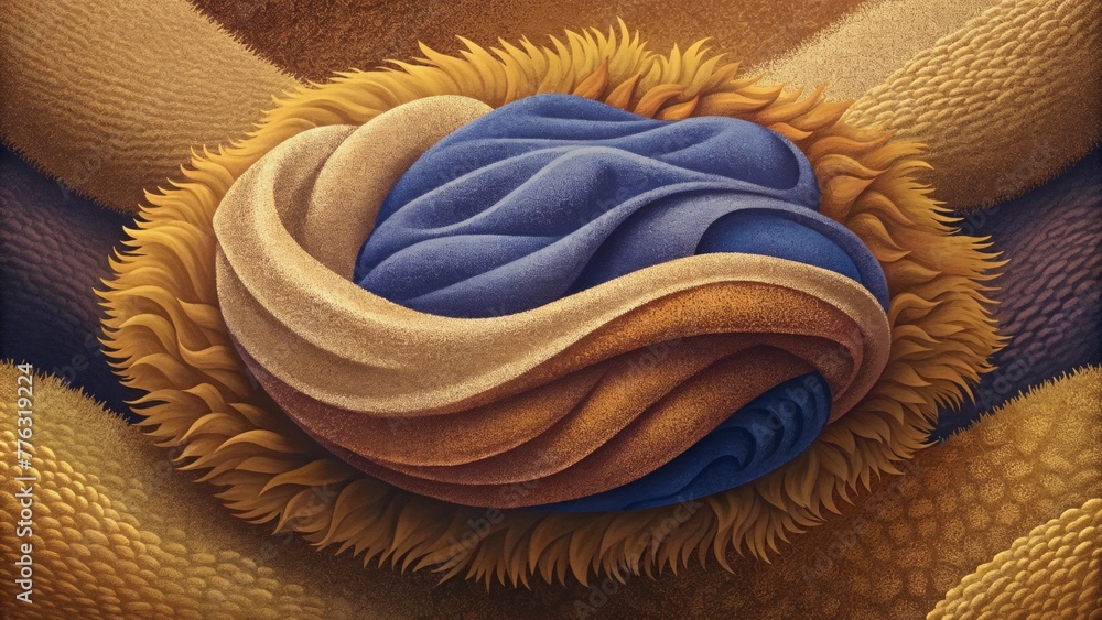 Poster A dynamic collage of tactile textiles incorporating rough burlap smooth satin and fuzzy chenille evokes a tactile sensation that entices the