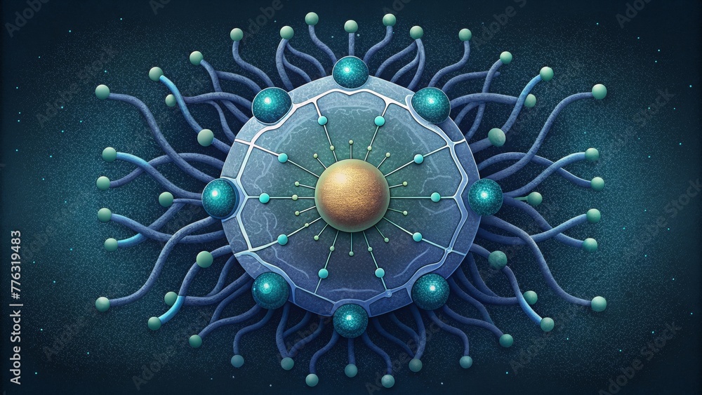 Poster A delicate network of circuitry and wires shaped into the form of a cell membrane symbolizing the barrier between the cybernetic and organic
