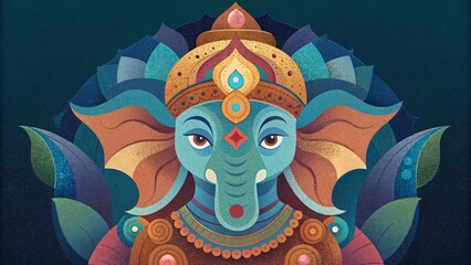 A mosaic masterpiece of the Hindu deity Ganesha featuring ornate patterns and vibrant colors symbolizing good luck and prosperity. - obrazy, fototapety, plakaty