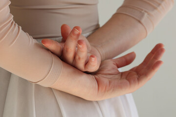 Beautiful female dancer hands close up. Hand skin care. Tenderness, Ballet aesthetics concept