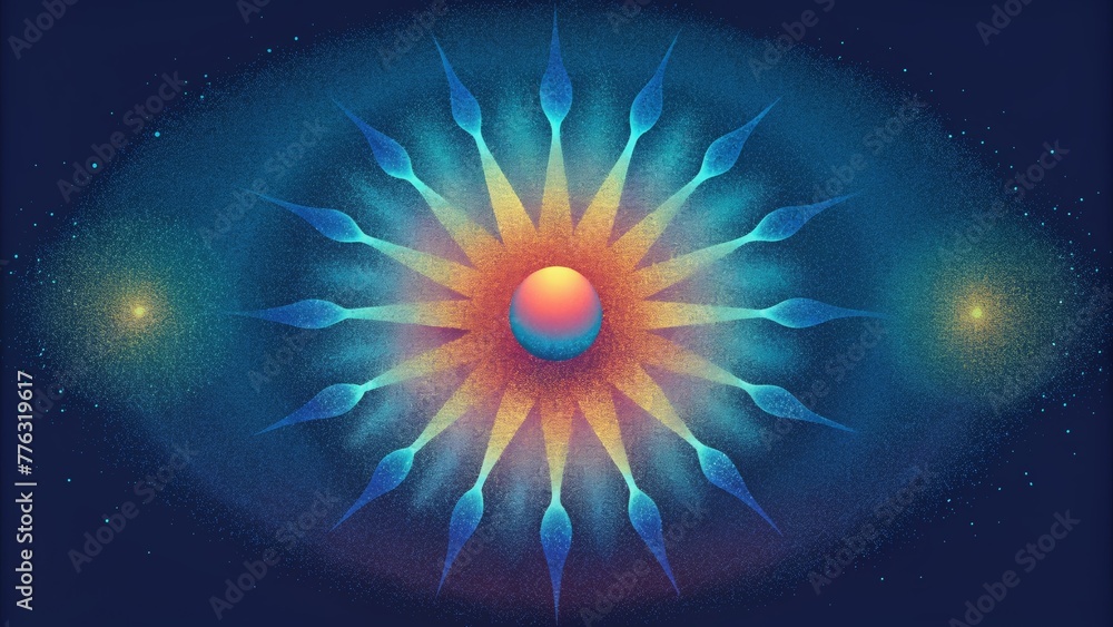 Poster a burst of color radiating outwards from a central point resembling the impact of a pebble on still 