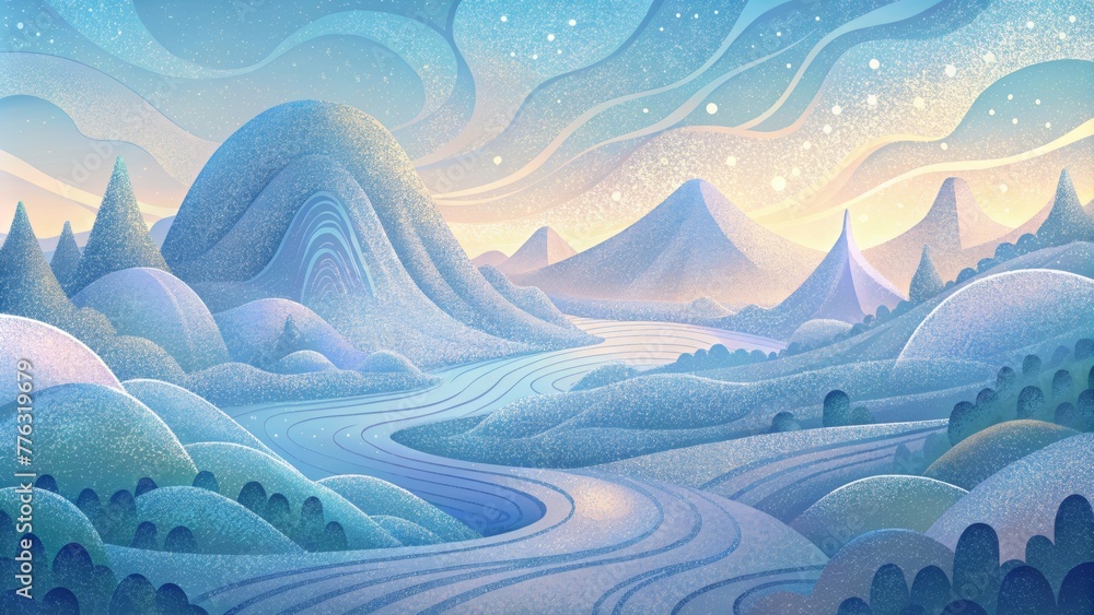 Poster Delicate and fluid lines flow together creating a dreamy and ethereal landscape of scribbles.