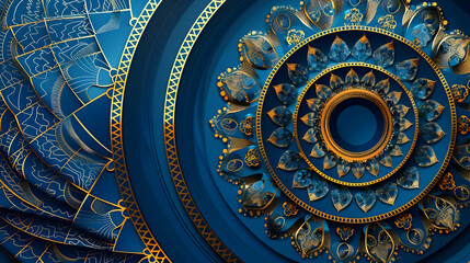 Obraz premium banner for an esoteric store, on a dark blue background, a gold-blue mandala 