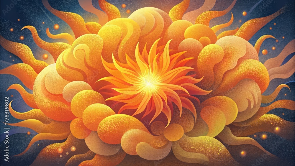 Poster A burst of vibrant oranges and yellows cascading and intertwining to create a fiery explosion.