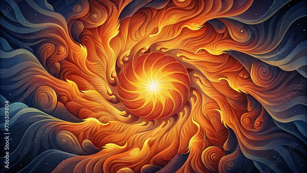 Poster a symphony of swirling lines and shapes radiating intense heat and energy like a raging wildfire.
