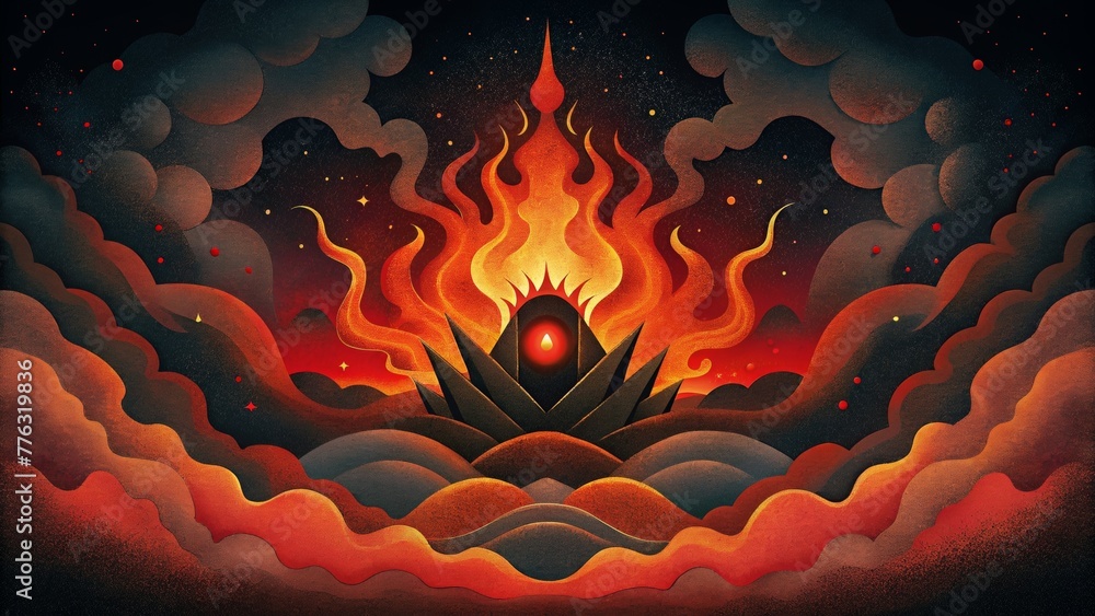 Poster A surreal composition of fiery reds and deep blacks evoking the powerful and destructive force of fire.