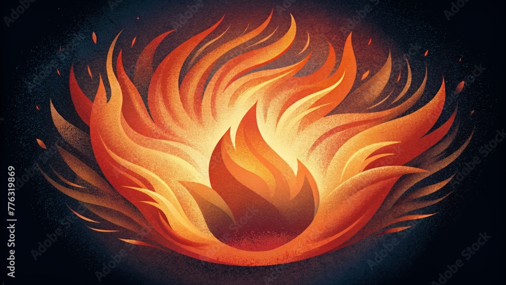 Poster An abstract interpretation of fire and flame with bold strokes and dynamic movements that evoke its unpredictable and wild nature.