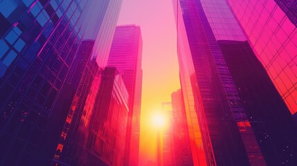 Obraz premium Abstract urban sunset with skyscrapers. AI generative.