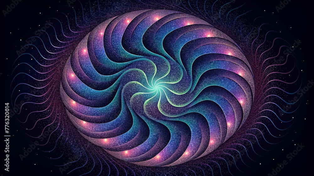 Poster A mesmerizing pattern of iridescent shimmering lines separated by areas of dark and light polarization.