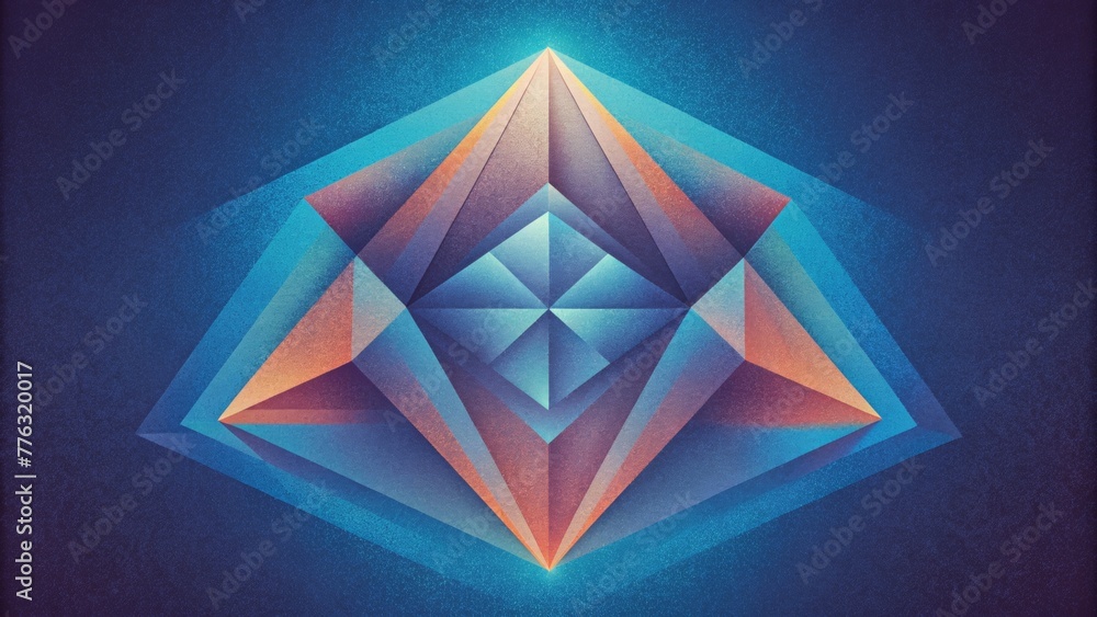 Poster a symmetrical repeating pattern of polarized triangles each one appearing to change color and shape 