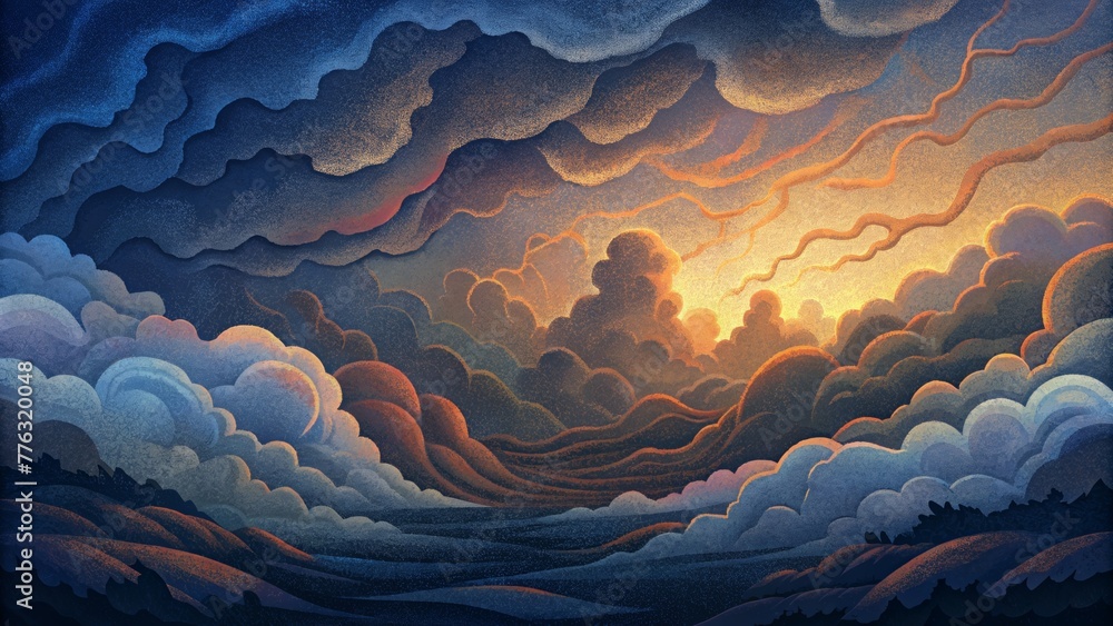 Poster a stormy sky captured in a frenzy of bold brushstrokes and textures representing the chaos of a thun