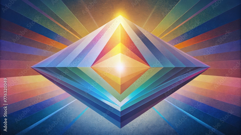 Poster An abstract representation of a prism with polarized rays of light bending and refracting to create a dazzling display of colors.