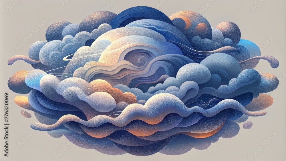 Poster Layers upon layers of clouds distinct yet overlapping creating a sense of depth and movement in this abstract representation of chaos.