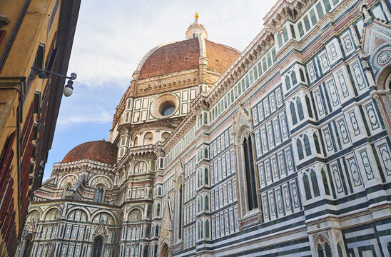 Florence, Italy - 12.02.2023: View of the dome of the Cathedral of Santa Maria del Fiora. High quality photo