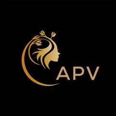 APV letter logo. best beauty icon for parlor and saloon yellow image on black background. APV Monogram logo design for entrepreneur and business.	
