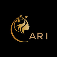 ARI letter logo. best beauty icon for parlor and saloon yellow image on black background. ARI Monogram logo design for entrepreneur and business.	
