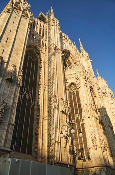 Milan, Italy - February 15, 2023: Milan Cathedral in Piazza Duomo during the day, Milan. Cathedral of the Duomo.