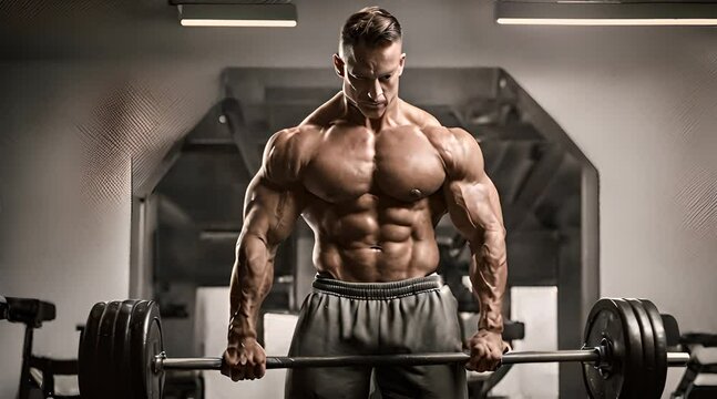 Well-built bodybuilder exercising at the gym.