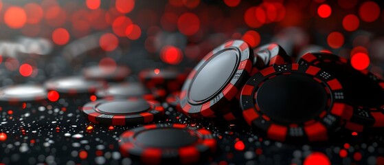 D Render of Casino Chips Featuring Black and Red Poker Symbols. Concept Casino Chips, 3D Render, Black Poker Symbols, Red Poker Symbols - obrazy, fototapety, plakaty