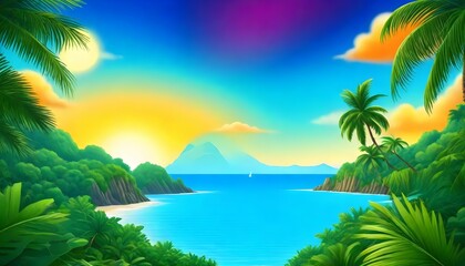 Tropical island background. Illustration AI Generative - obrazy, fototapety, plakaty
