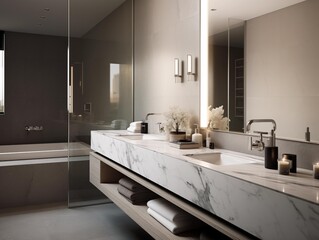 A Modern Bathroom Interior at Dusk in an Urban Apartment