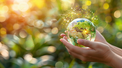 A pair of hands holding Earth  is celebration of Earth Day