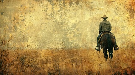 A striking silhouette artwork depicting a desert western scene with a horse and rider in the background, evoking the rugged beauty of the American frontier.

